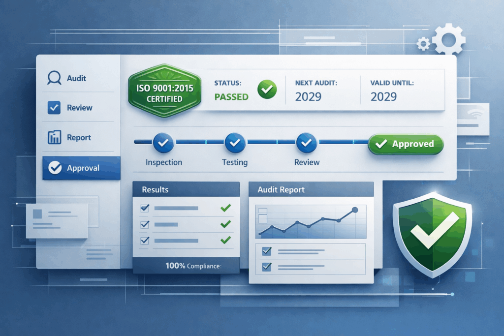 AI generated picture that looks like a screenshot of a program to show ISO 9001 Audit passed